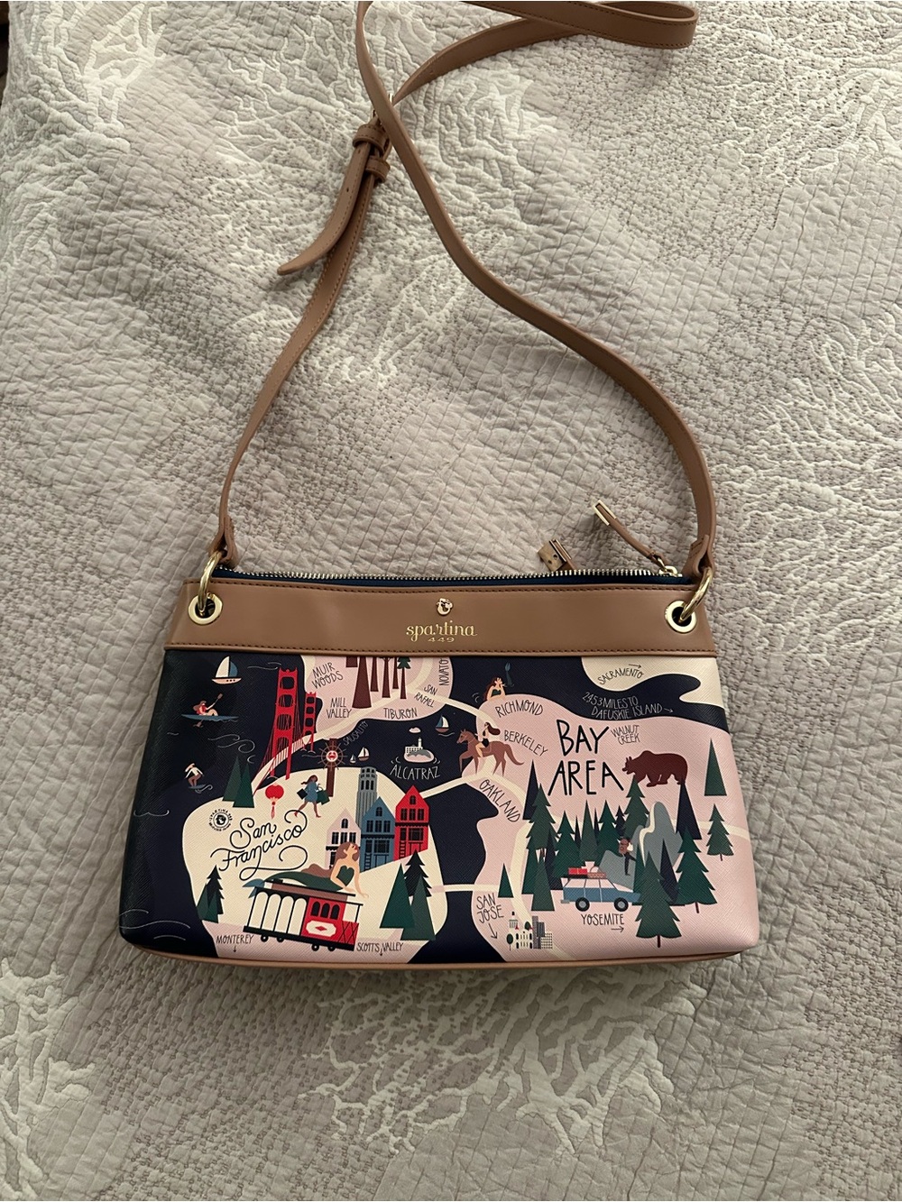 Spartina 449 Bay Area Illustrated Crossbody in Black, Pink & Tan